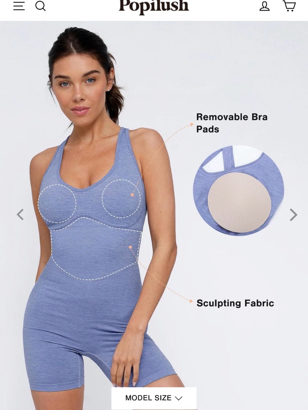 Popilush Heather Blue Seamless Sculpting Romper - Picture 2 of 10